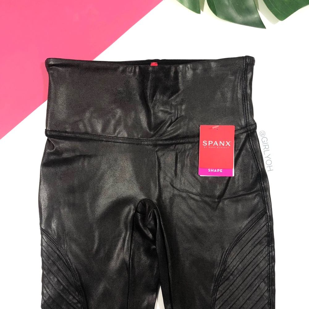 NEW SPANX Black Moto Faux Leather Leggings - Picture 2 of 5